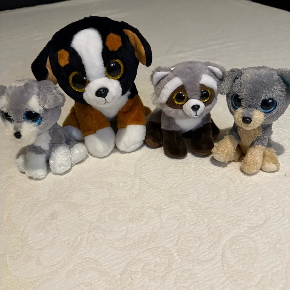 Ty Plush Animal Toy Set - Black, Brown, Gray, White